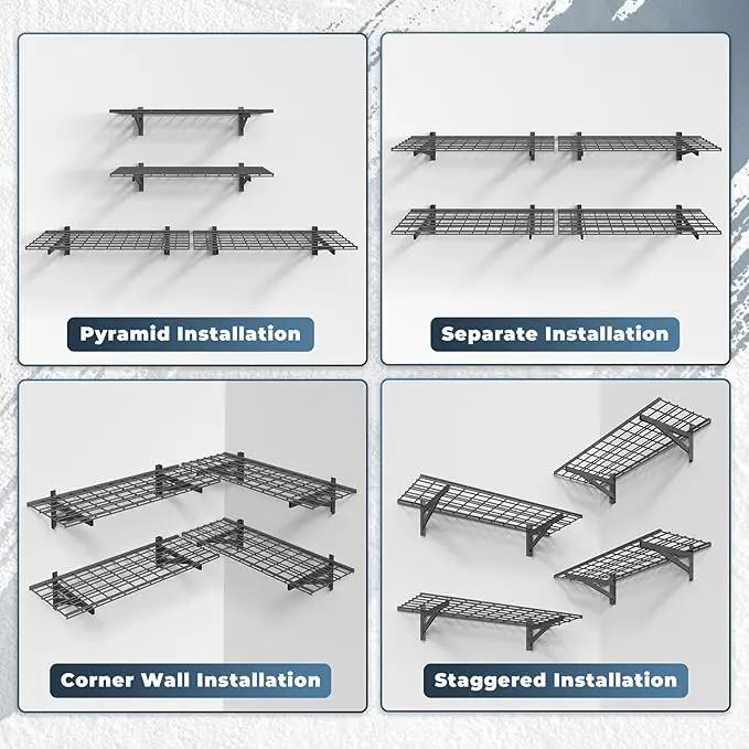 4 Pack Heavy Duty Garage Wall Shelving Set (1.5x4ft), Wall Mounted Garage Shelves 1000lbs Capacity, 18"x96" Shelf Storage Rack Floating Shelves, Black by GreenHaven Gardens