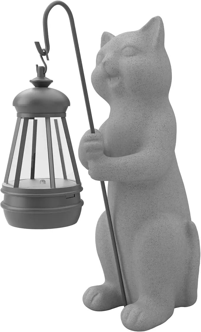 Solar Cat Garden Statue 10 Inch Porch Patio Decor for Outside Yard Decoration Outdoor Unique Housewarming Gardening Birthday Gifts for Cat Lovers Women Grandma by GreenHaven Gardens