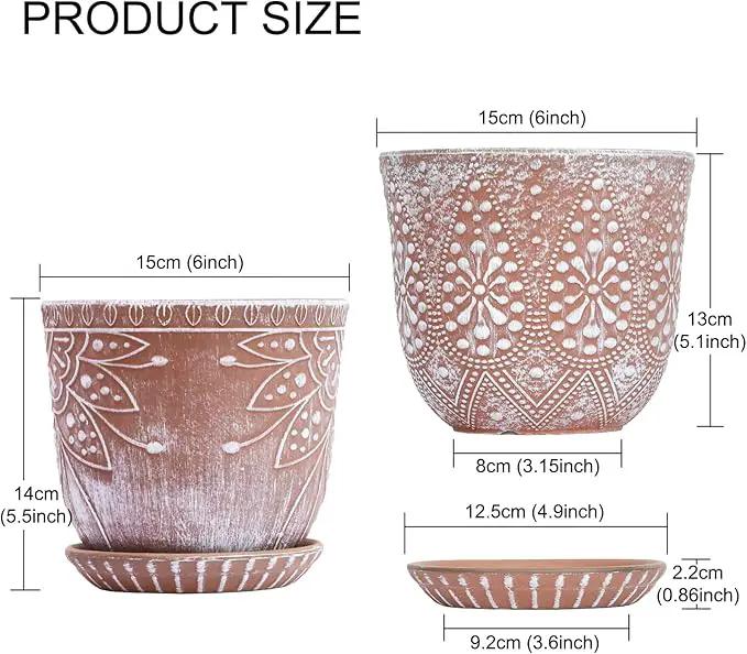 Gepege 6 Inch Beaded Ceramic Planter Set of 2 with Drainage Hole and Saucer for Plants, Indoor-Outdoor Large Round Succulent Orchid Flower Pot by GreenHaven Gardens