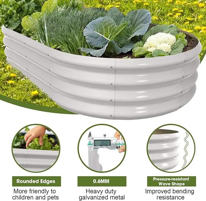 5x3x1ft Oval Galvanized Raised Garden Bed Outdoor 9-in-1 Large Metal Modular Planter Box Raised Beds for Gardening,Vegetables,Fruits,Flowers & Herbs (White) by GreenHaven Gardens