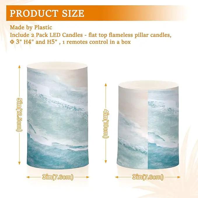 Flickering Flameless Candles, Bohemian Beach LED Candles with Remote Timer, Set of 2 Battery Operated Candle for Valentine Wedding Birthday by GreenHaven Gardens
