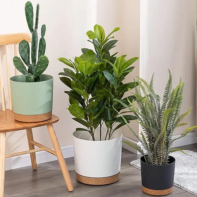 ZMTECH Plant Pots, Set of 6 6.5'' Self Watering Plastic Planter with Drainage Hole and Saucer,Modern Decorative Flower Pot for Indoor Outdoor House Plants, Succulents, Flowers - Dark Gray by GreenHaven Gardens
