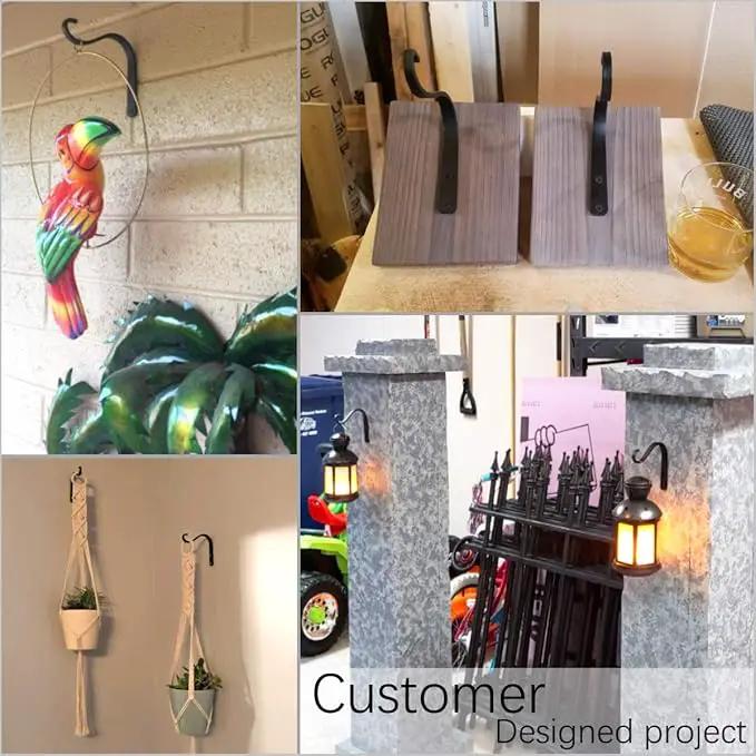 5 Inch Outdoor Decorative Iron Small Plant Lantern Hooks for Wall Hanging Solar Lanterns, Rust Resistant Heavy Duty, Black by GreenHaven Gardens