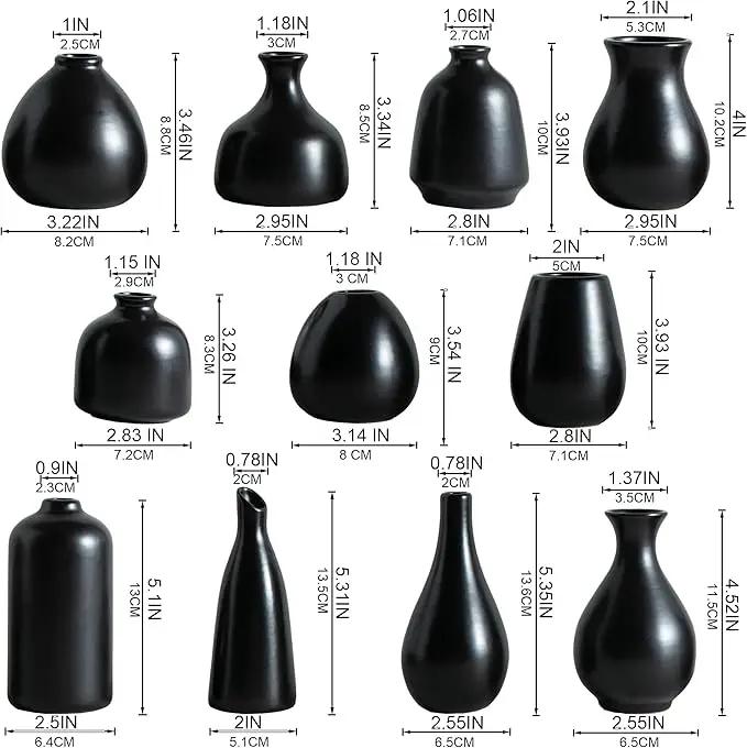 JOJUNO Black Bud Vases, Small Ceramic Vase Set of 11, Mini Pottery Vases for Flowers, Decorative Pieces for Home Modern Decor, Boho Decor, Chic Accents for Living Room Dining Table Shelves by GreenHaven Gardens
