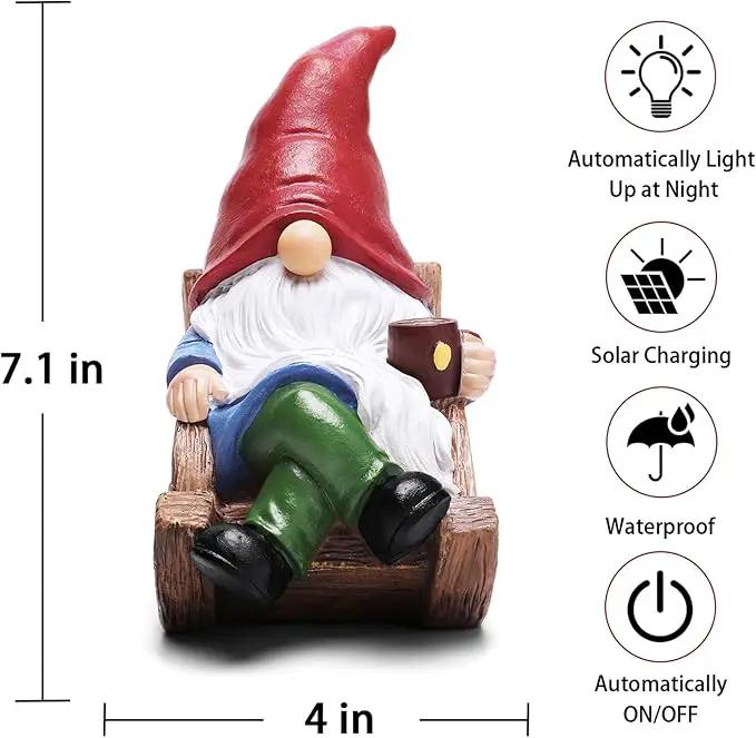 Solar Garden Gnomes Outdoor Statue with Solar Lights,7.1“ Figurine Lights Solar Garden Yard Decorations Outdoor Decorations for Patio,Yard,Lawn Ornament，Mom Gift Unique Housewarming Gifts by GreenHaven Gardens