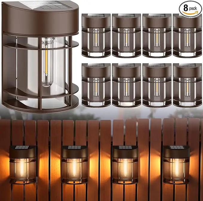 Solar Fence Lights, 8 Pack Deck Light Waterproof Solar Outdoor Lights for Garden Fence Post Backyard Decor, Brown by GreenHaven Gardens