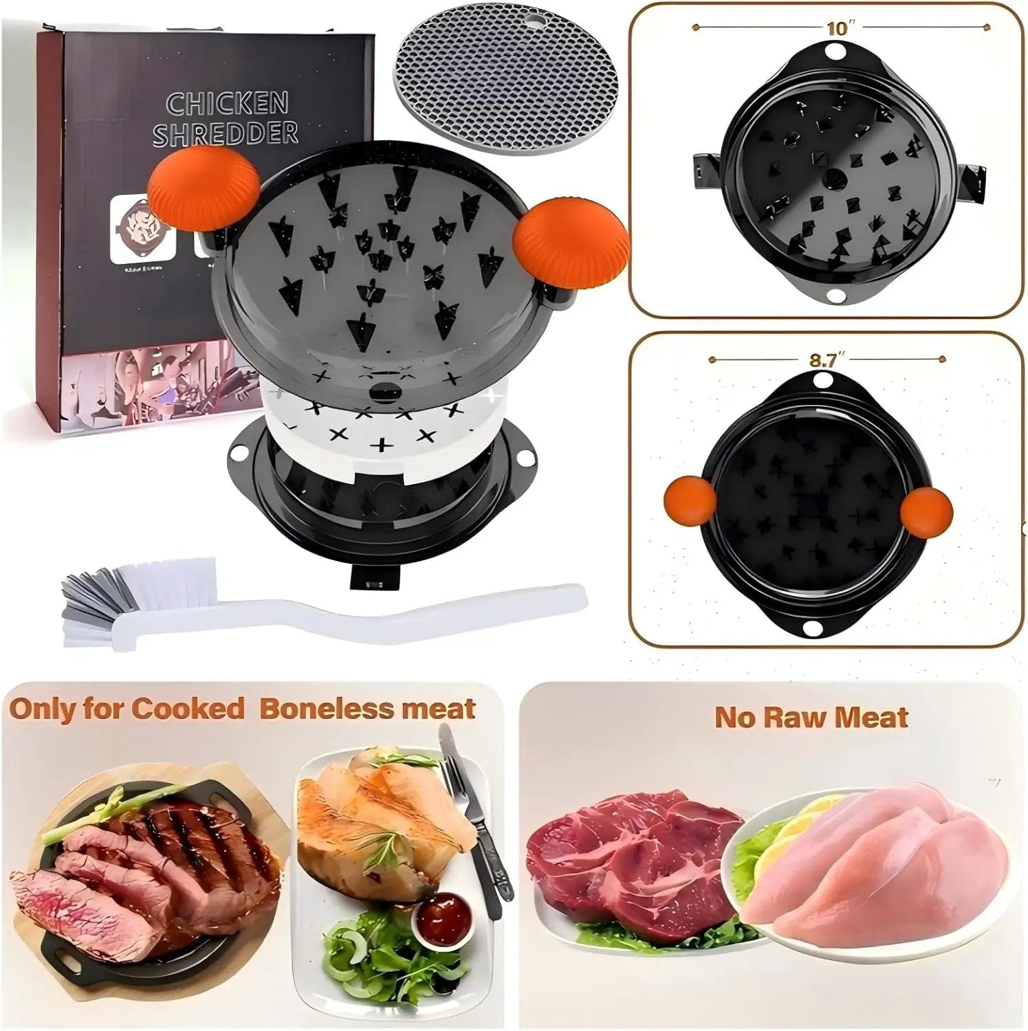 Chicken Shredder Meat Shredder Tool Twist Chicken Breast Shredder Large-Shredding Tools Chicken Breast, Pulled Pork, Beef with Stainless Steel Spikes (Orange & Black) by GreenHaven Gardens