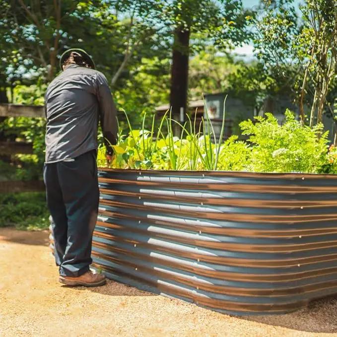 Vego garden 32" Extra Tall Raised Garden Bed Kits,10 in 1 Modular Raised Planter Box for Vegetables Flowers Fruits Oval Metal Raised Garden-Modern Gray by GreenHaven Gardens