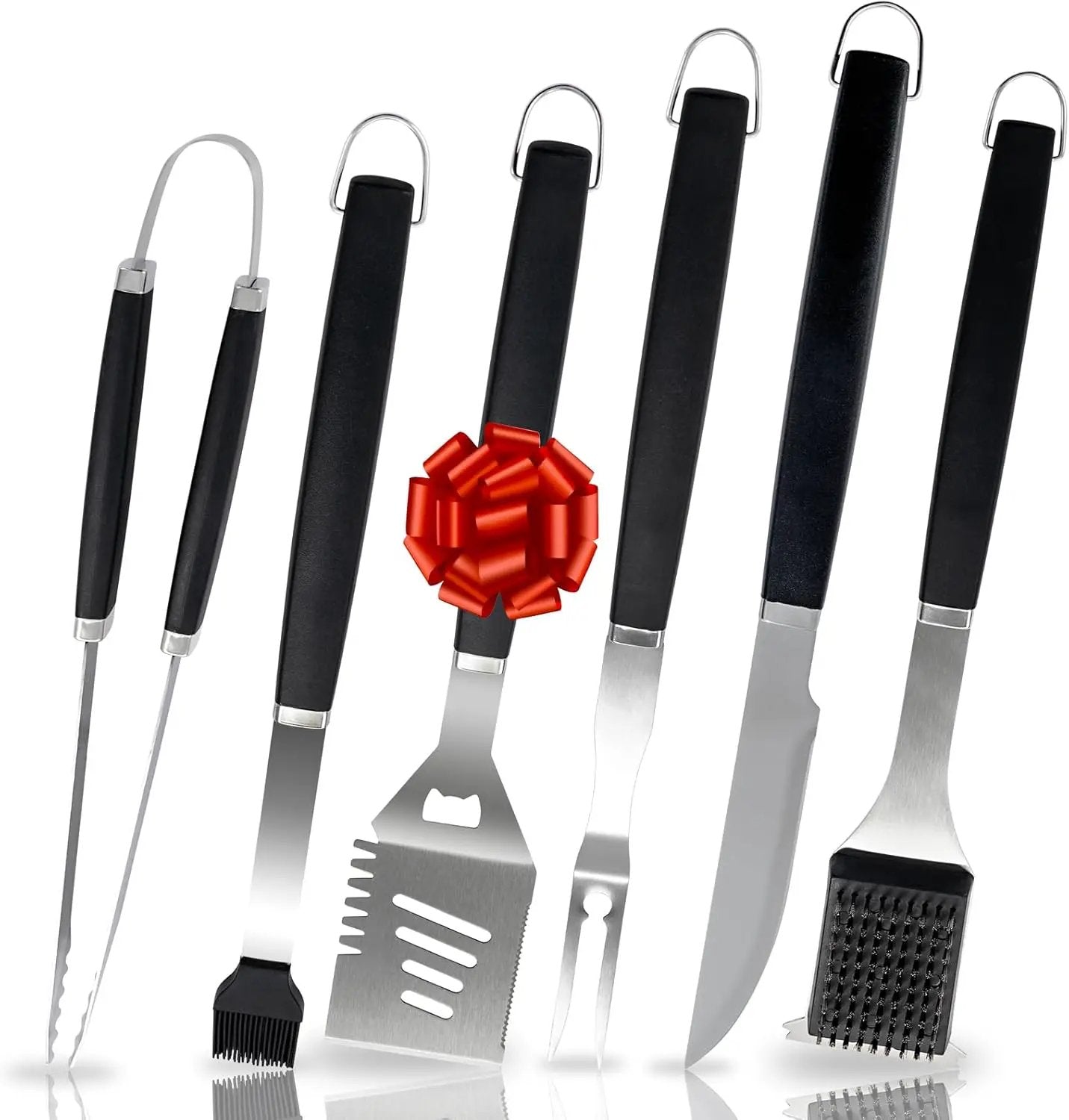 Supernal Pro Grill Master Kit -6pc Heavy Duty Stainless Steel BBQ Tools Set with Anti-Slip Handles|Commercial-Grade Spatula,Grill Brush,Basting Brush,Chef's Knife & More|Gift for Dad's Outdoor Cooking by GreenHaven Gardens