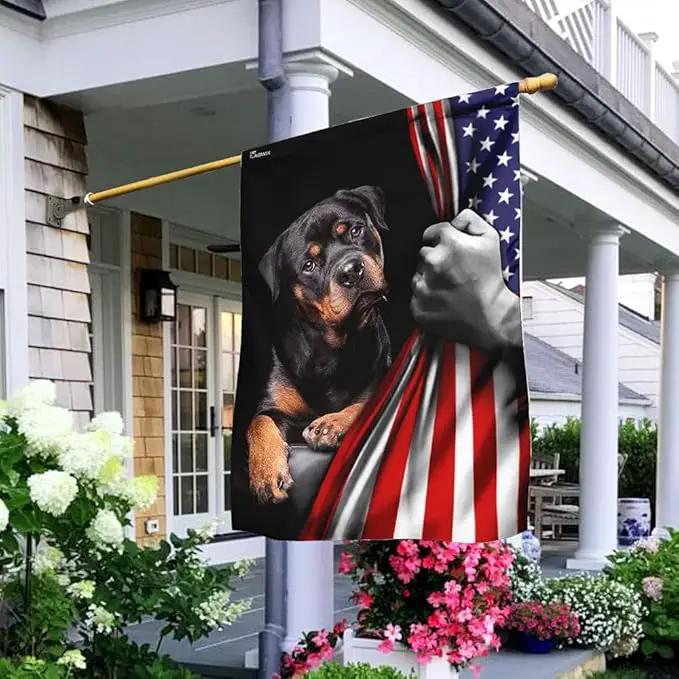 FLAGWIX American Flag - Rottweiler Dog Lover American US Flag, 4th of July Decorations for Inside, Outside, Garden Flag (11.5" x 17.5") - USA Flags Premium Polyester, Decorative Indoor Outdoor Flag by GreenHaven Gardens