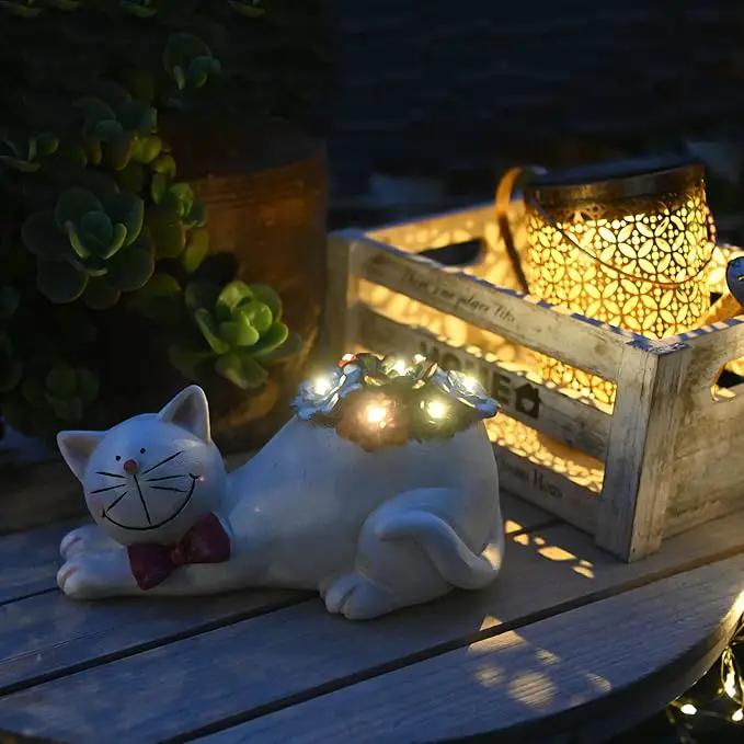 Cat Garden Figurines Outdoor Decor Solar Statue with LED Lights for Patio Lawn Yard Art Decoration Housewarming Garden Gift by GreenHaven Gardens
