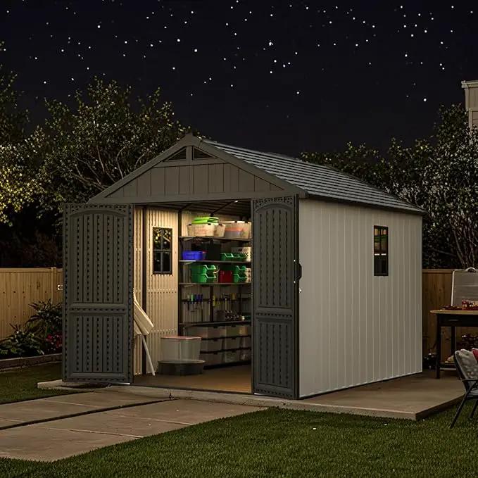 Patiowell 8 x 10 FT Resin Outdoor Storage Shed with Floor and Light, Large Plastic Barn with Lockable Door for Garden Tools, Backyard, Bike Storage, Easy Installation in Beige (Kick-it Shed) by GreenHaven Gardens