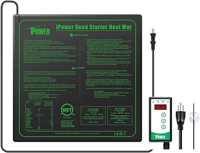 iPower 40-108 Degrees Fahrenheit Digital Heat Mat Thermostat Controller and 20" x 20" Hydroponic Seeding Warm Pad Plant Starting Kit Combo by GreenHaven Gardens