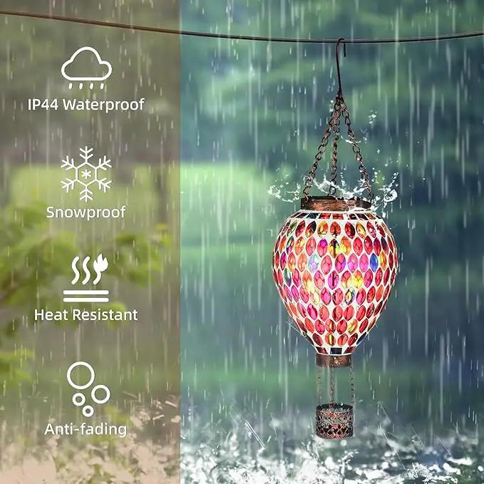 VOREEN Hot Air Balloon Solar Lantern, Mosaic Solar Outdoor Hanging Wind Light, Waterproof, Patio Festive Decor, Easter Gifts for Mom Father Grandma, Red by GreenHaven Gardens