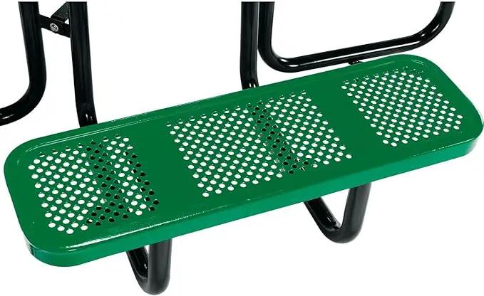Global Industrial 46" Square Picnic Table, Perforated Metal, Green Thermoplastic Coating, Attached Benches, 1-1/2” Umbrella Pole Hole, Outdoor-Rated, 1200 lb Capacity by GreenHaven Gardens