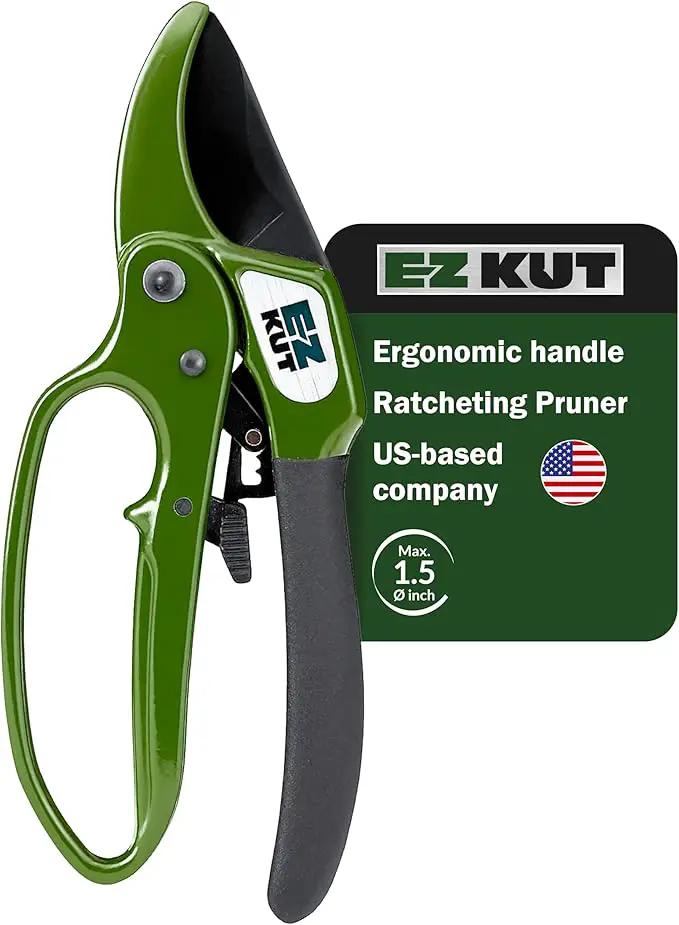 EZ Kut Heavy Duty Pruning Shears Green - with Ratcheting Action Great Garden Hand Tool Clippers Gardening pruners arthritis tools Ratcheting Anvil Hand Pruner Pruning Shears Heavy Duty Since 1988 by GreenHaven Gardens