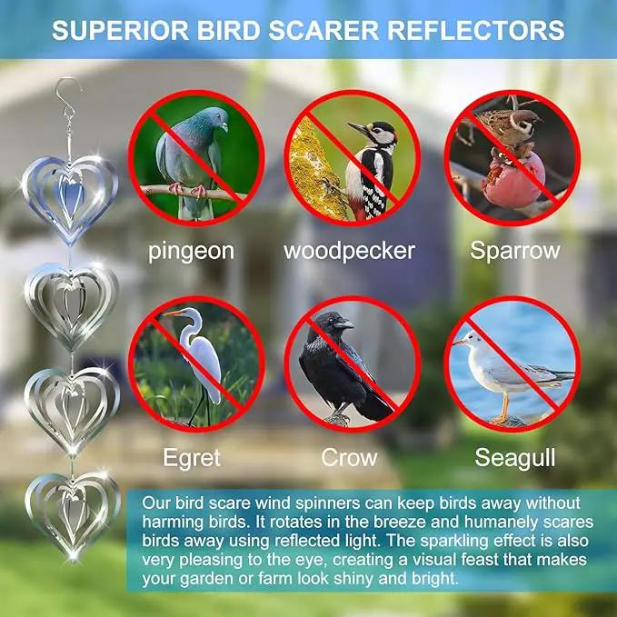12 Metal Heart Bird Scarer Discs Set, Wind Spinners 3D Helix Reflector Stainless Steel Sparkly Outdoor Garden Decor, Scare Birds & Animals Away from Garden Yard Patio Lawn Farm Wind Sculpture Gifts by GreenHaven Gardens
