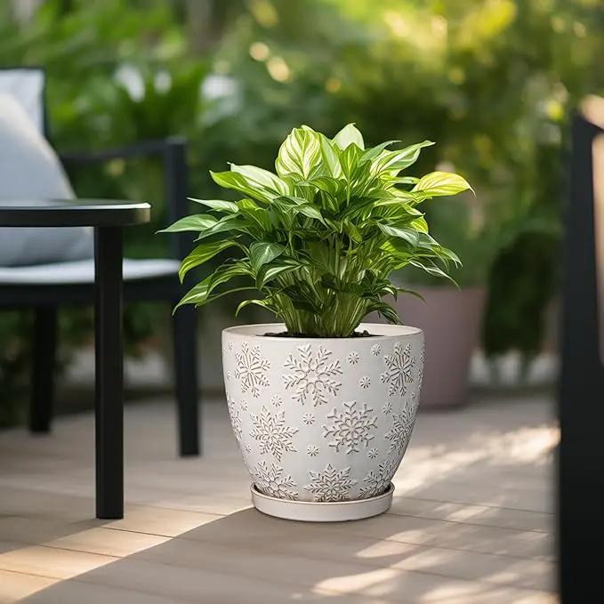 10 Inch Ceramic Planter Pot Large Plant Pot for Indoor Plants Outdoor Round Flower Pot with Drainage Hole and Saucer for Home Garden Decor White by GreenHaven Gardens