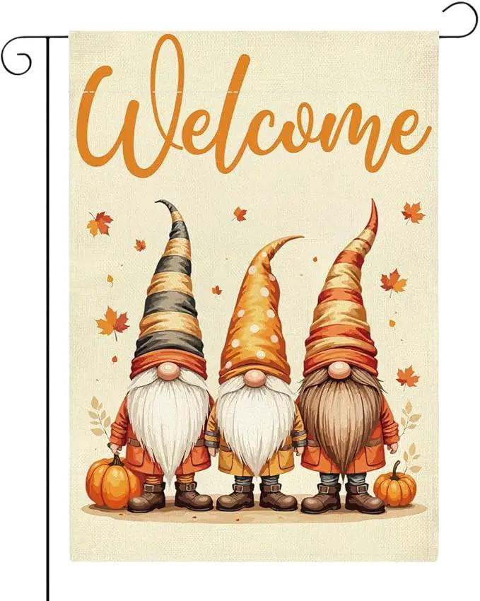 Welcome Fall Garden Flag Autumn Gnomes Garden Flag 12x18 inch Double Sided Fall Thankful Maple Leaves Flags Holiday Decorations for Yard Lawn Patio (Flay 1809) by GreenHaven Gardens