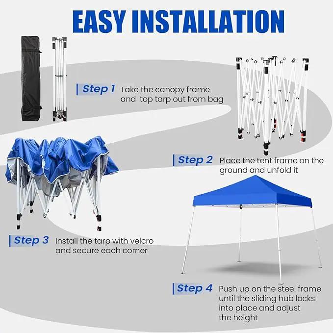 10x10 Pop Up Canopy, 300D Silver Coated Blue Fabric Outdoor Gazebo, Beach Tent Slant Legs with Storage Bag,Easy Up Sun Shade Shelter Tents with 8x8 Top Cover for Patio,Party by GreenHaven Gardens