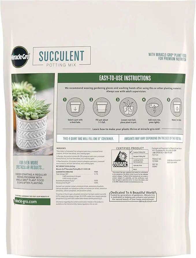 Miracle-Gro Succulent Potting Mix, for Indoor Succulents, Aloe Vera and More, Made with Miracle-Gro Plant Food, 4 qt. (3-Pack) by GreenHaven Gardens