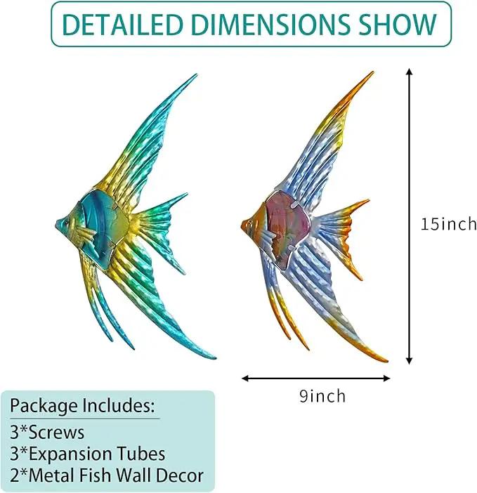 LIFFY Metal Fish Wall art Decor Beach Wall Decor Angelfish Art Sculpture Hanging for Outdoor Ocean Beach Sea Pool Decorations(Pair of Angelfish) by GreenHaven Gardens