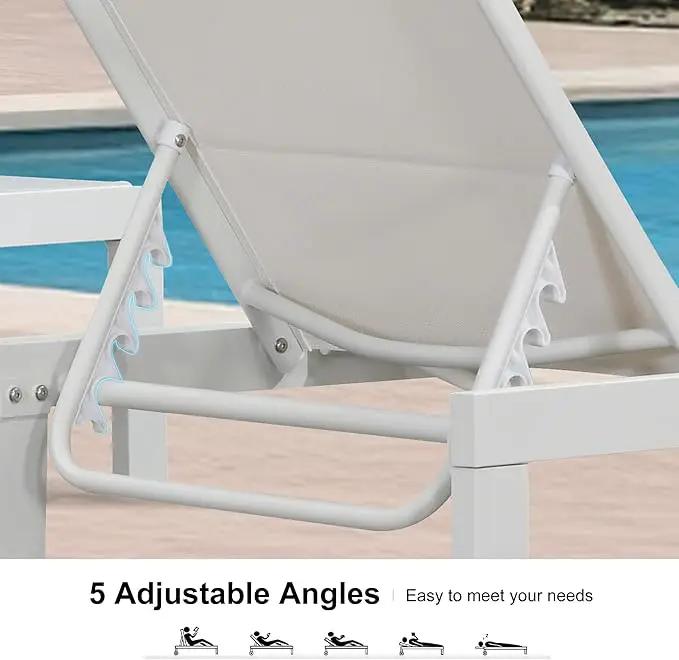 PURPLE LEAF Outdoor Chaise Lounge Set Staight Legs Adjustable Sunbathing Recliner with Side Table for Poolside Beach Outside Patio Aluminum Chaise Lounger Cream by GreenHaven Gardens