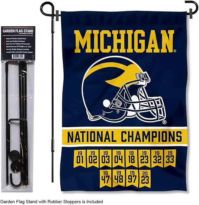 College Flags & Banners Co. Michigan Team University Wolverines 2023 and 12 Times 12x Football National Champions Garden Flag with Pole Stand Holder by GreenHaven Gardens