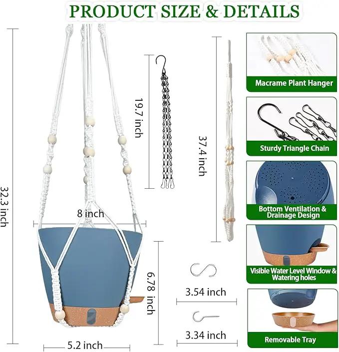 Hanging Planters for Indoor Plants 8 Inch, 2 Pack Hanging Baskets for Plants, Self Watering Hanging Flower Pots with Drainage Hole & 2 Kinds of Plant Hangers for Garden Home Decor (Navy Blue, 8 inch) by GreenHaven Gardens