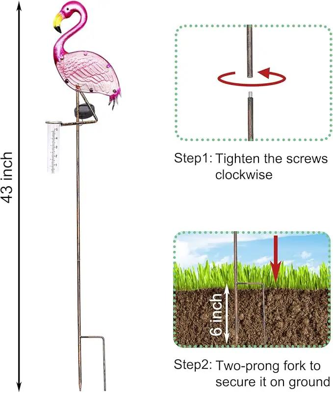 LEWIS&WAYNE 43’’ Solar Flamingo Rain Gauge Outdoor Decorative Metal Stake LED Lights with Glass Tube Solar Pathway Lights for Garden, Yard, Patio, Lawn Decor by GreenHaven Gardens