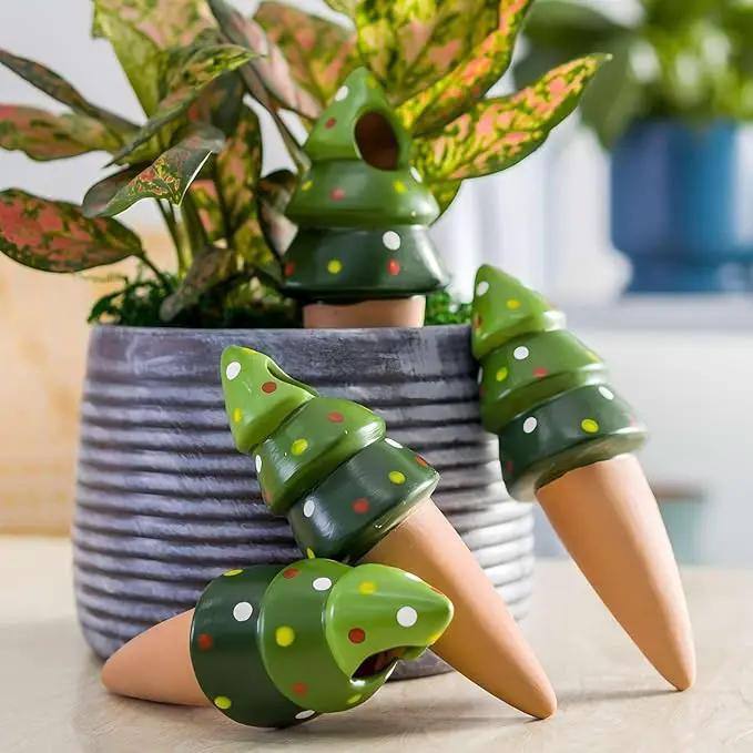 4 Pack Terracotta Christmas Tree Automatic Plant Watering Devices,Household self Watering Planter Insert, Watering Spikes for Indoor Plants,Holiday Potted Plant Continuous Moisture Device by GreenHaven Gardens