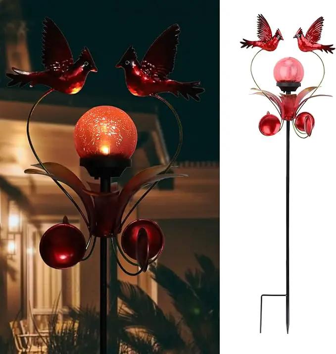 VCUTEKA Cardinal Solar Lights Outdoor Metal Garden Stake Waterproof Crackle Glass Globe Garden Decor Cardinal for Pathway, Lawn, Patio, Yard by GreenHaven Gardens
