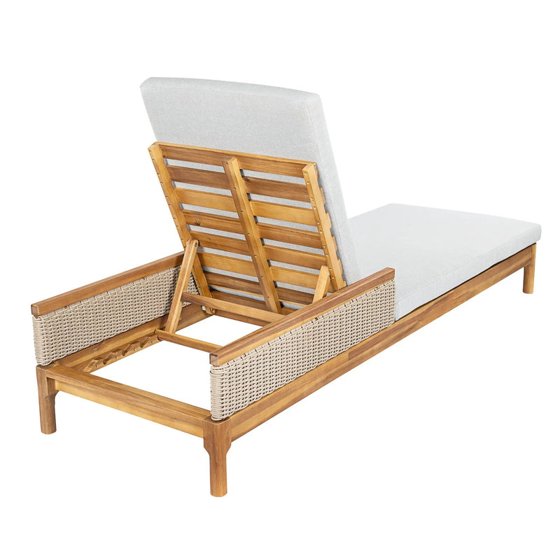 76.8" Solid Acacia Wood Sun Lounger Set of 2 with Grey Cushions by HouseOfZazla