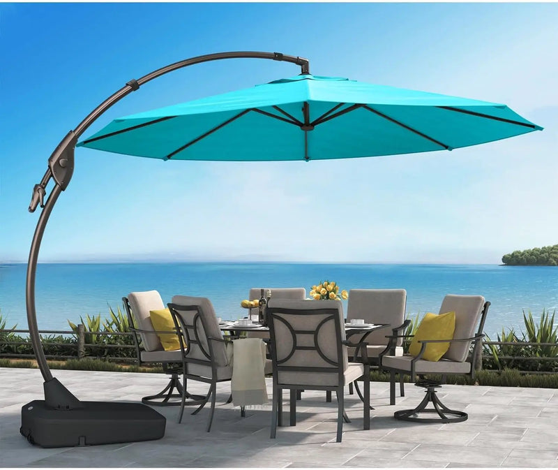 Grand patio 12 FT Sunbrella Cantilever Umbrella with Base Outdoor Aluminum Offset Umbrella with Tilt Adjustment (Aruba, 12 FT-SUNBRELLA) by GreenHaven Gardens