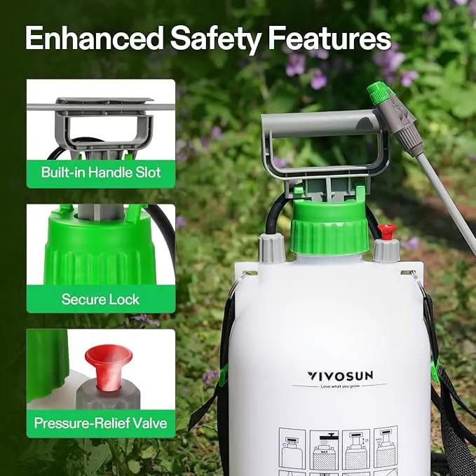 VIVOSUN Pump Sprayer 1.35 Gallon, Portable Water Spray Bottle in Lawn and Garden Yard, Weed Sprayer for Plants with 3 Nozzles, Adjustable Shoulder Strap, Pressure Relief Valve by GreenHaven Gardens