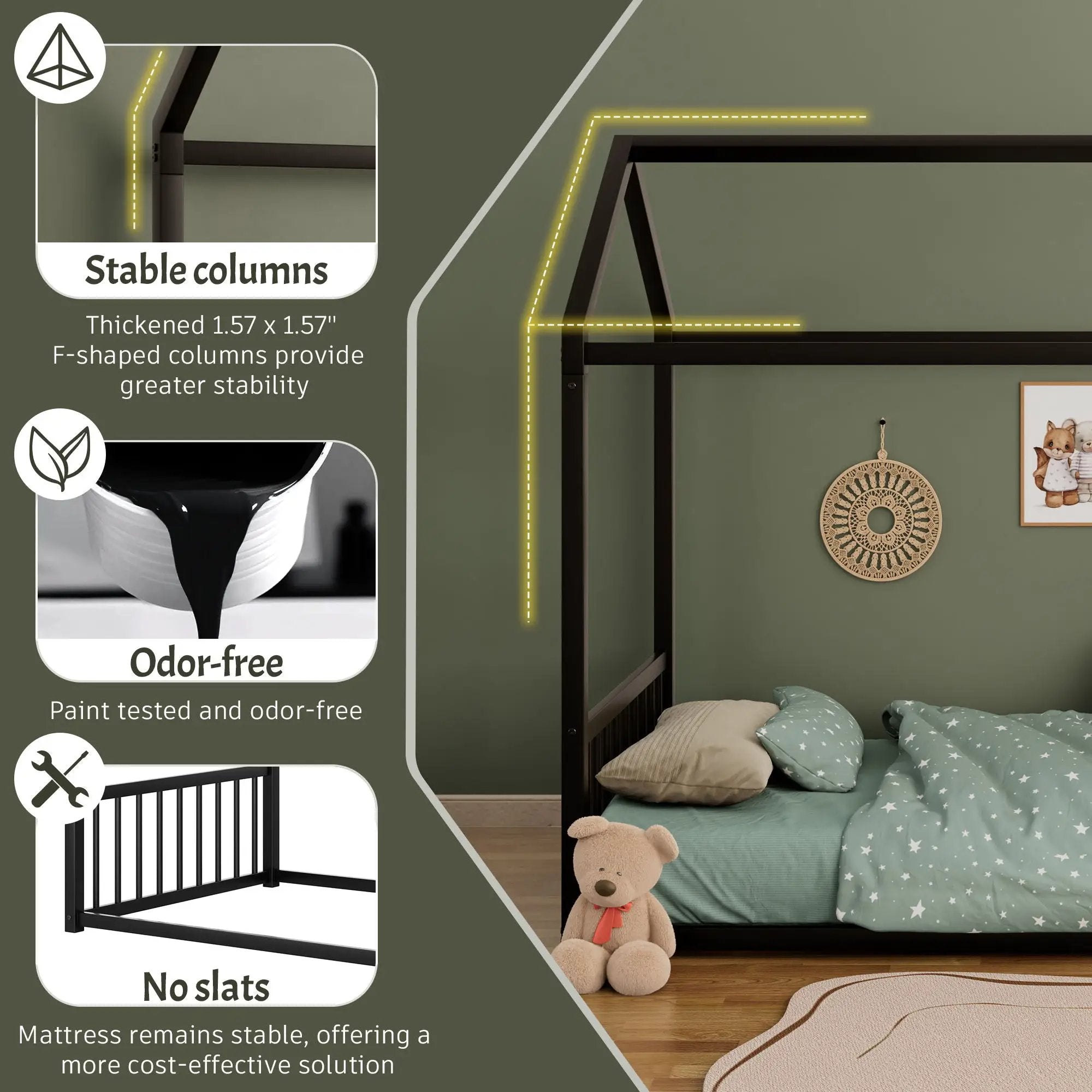 Montessori Style Floor House Shaped Bed With Safety Guardrails by HouseOfZazla