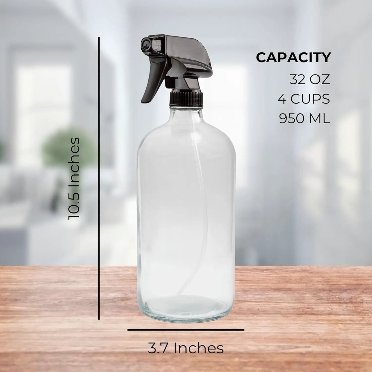 Cornucopia 32oz Glass Spray Bottles (2-Pack, Clear); Quart Bottles w/ 3-Setting Adjustable Trigger Sprayers; Includes Chalk Labels by GreenHaven Gardens