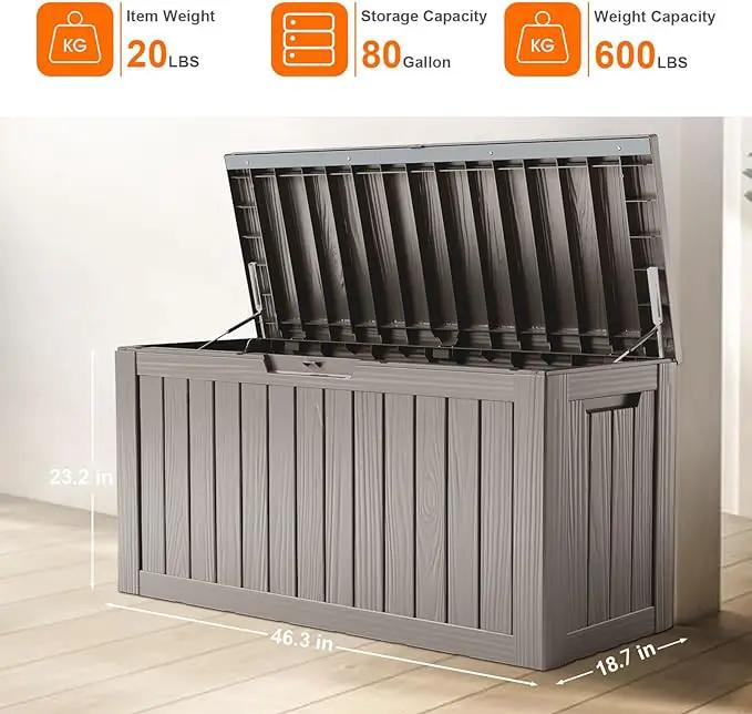 80 Gallon Resin Deck Box, Lockable Patio Outdoor Storage Box for Furniture, Garden Tools and Tools Storage, Waterproof Outside Storage Boxes - Grey by GreenHaven Gardens