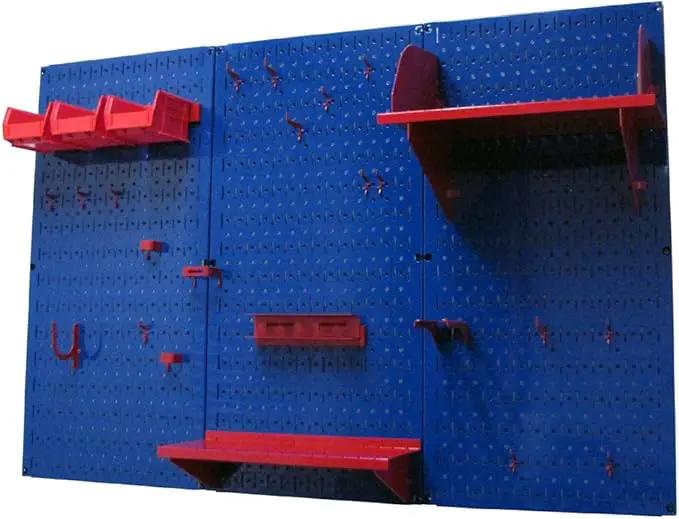 Wall Control Pegboard Organizer 4 ft. Metal Pegboard Standard Tool Storage Kit with Blue Toolboard and Red Accessories by GreenHaven Gardens