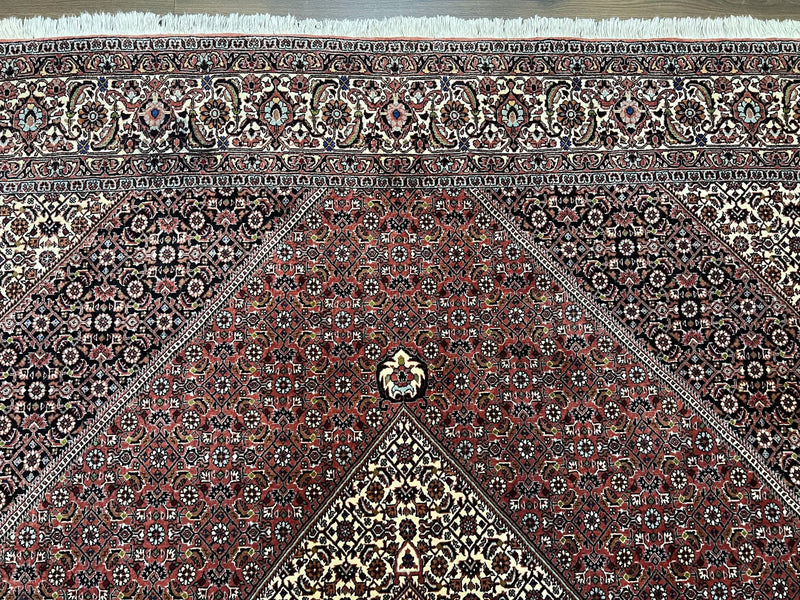 Wonderful Persian Bidjar Rug 7x8 ft, Almost Square Oriental Carpet, Herati Mahi, Highly Detailed, Ivory Red Navy Blue, Very Fine Handmade Bijar Rug by Jewel Rugs