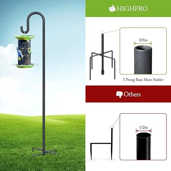 Highpro Shepherds Hooks for Outdoor 47 Inch Bird Feeder Pole Squirrel Proof Hummingbird Feeder Stand Heavy Duty with 5 Prong Base for Hanging Bird Feeder, Plant Baskets, Solar Light Lanterns by GreenHaven Gardens