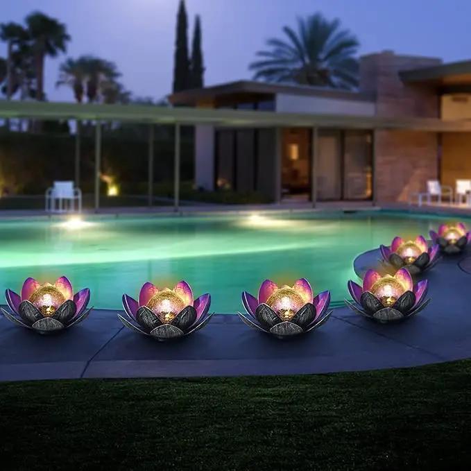 WNP Solar Powered Outdoor Decorative Lights Waterproof Lotus Flower with Crackle Glass Globe and Metal Base for Garden Patio Pathway Yard Tabletop Decor,Birthday Gift for Mom Sister Grandma by GreenHaven Gardens