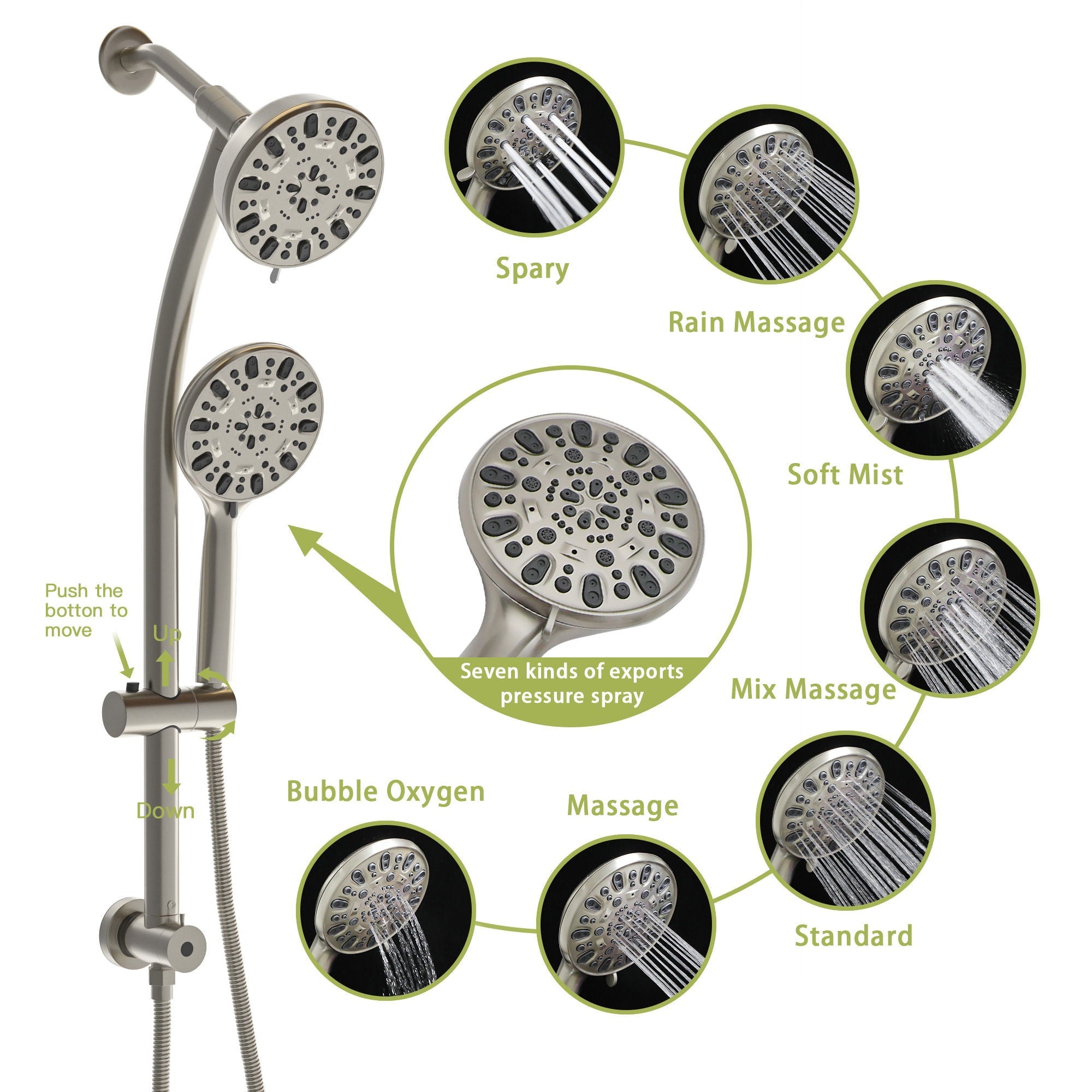 Multi Function Dual Shower Head Shower System With 4.7" Rain Showerhead, 7 Function Hand Shower, Adjustable Slide Bar by HouseOfZazla