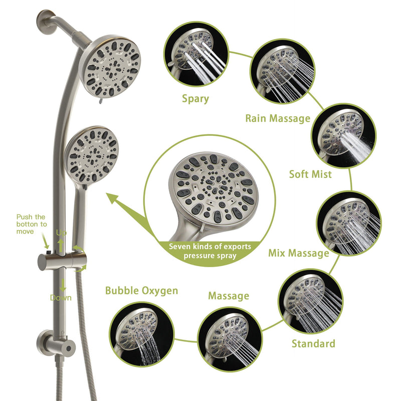 Multi Function Dual Shower Head Shower System With 4.7" Rain Showerhead, 7 Function Hand Shower, Adjustable Slide Bar by HouseOfZazla