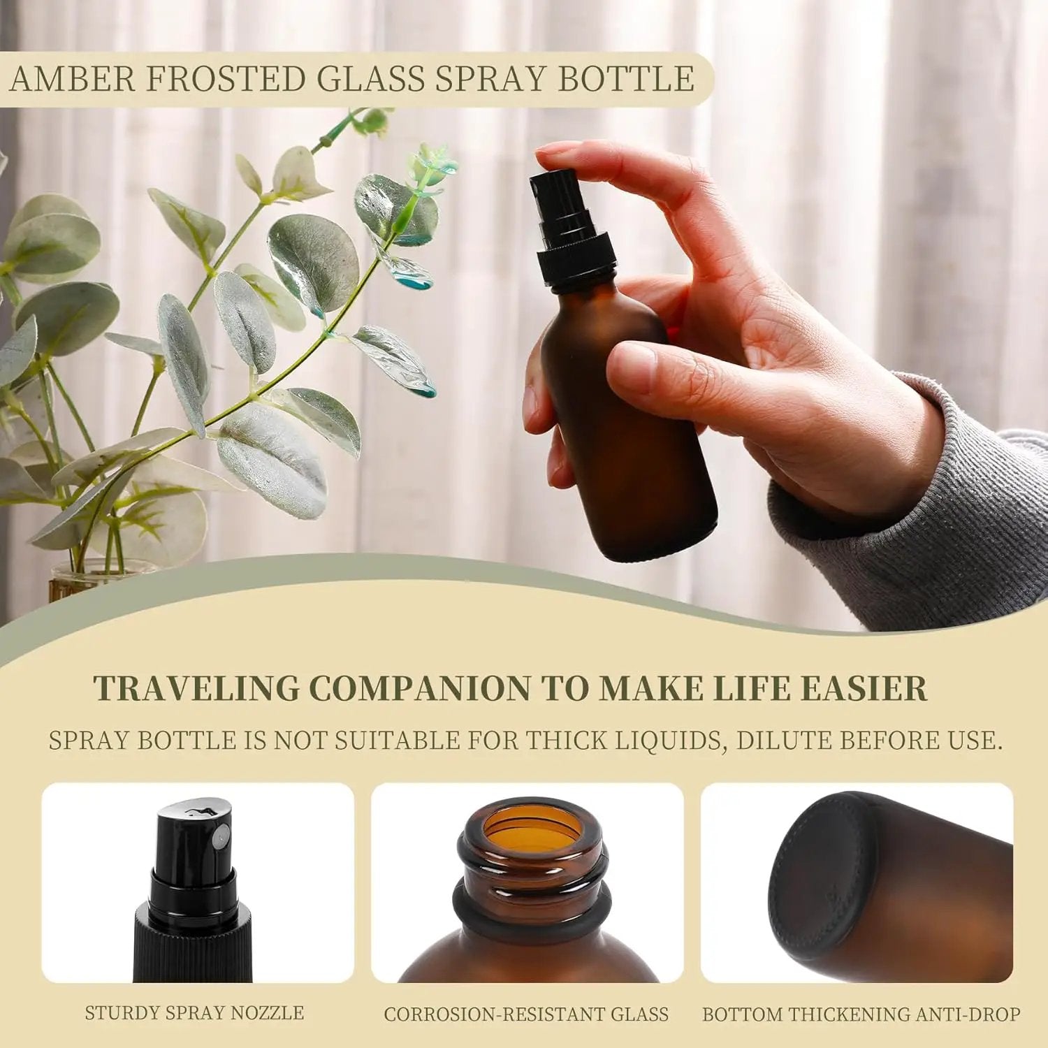 Amber Glass Small Spray Bottles 2 oz 24 Packs,Fine Mist Sprayer Pretty Finish,Refillable Containers mini spray bottles for Cleaning Solutions and Skin Care (Amber Frosted 24Pack) by GreenHaven Gardens