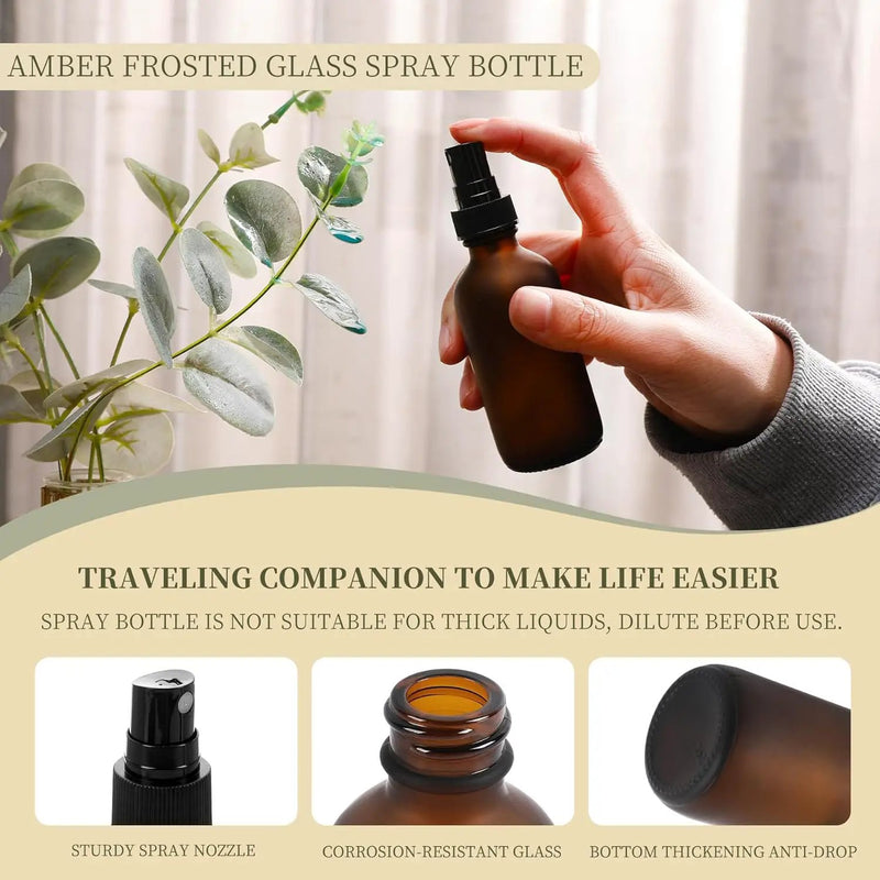 Amber Glass Small Spray Bottles 2 oz 24 Packs,Fine Mist Sprayer Pretty Finish,Refillable Containers mini spray bottles for Cleaning Solutions and Skin Care (Amber Frosted 24Pack) by GreenHaven Gardens