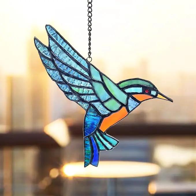 Royxen 2 Pack Hummingbird Stained Glass Window Hangings Handmade Bird Sun Catcher for Home Window by GreenHaven Gardens