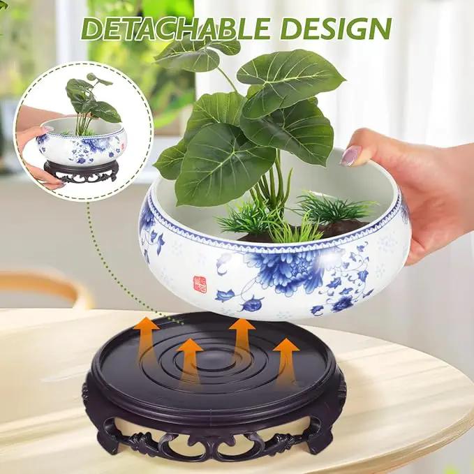 Ceramic Chinese Pot White Water Lily Bowl Ceramic Plant Pot Hydroponic for Garden Home Office-8Inch by GreenHaven Gardens