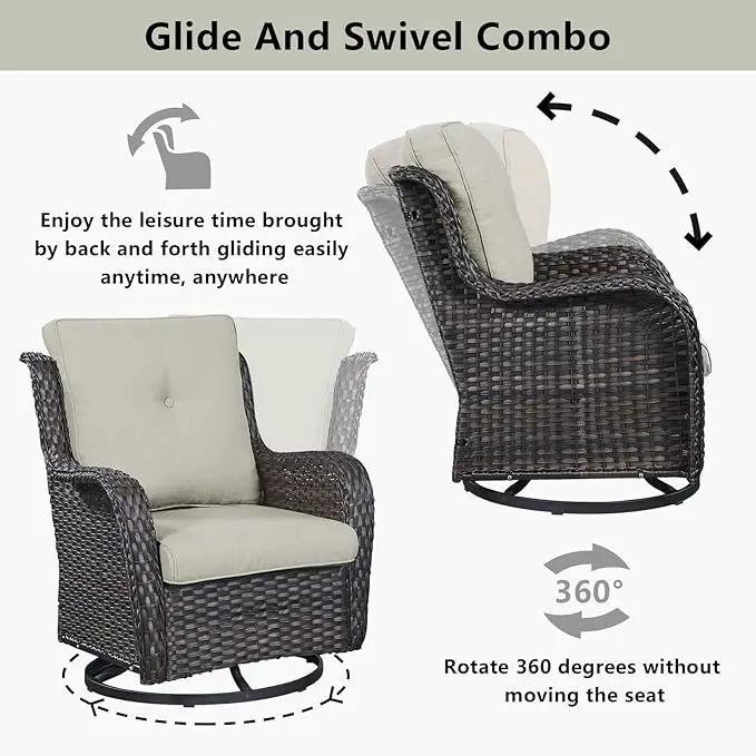 Wicker Outdoor Furniture Patio Furniture Set - 6 Piece Patio Conversation Set with Swivel Rocker Chairs, Loveseat Sofa, Ottomans and Coffee Table, Beige Cushion by GreenHaven Gardens