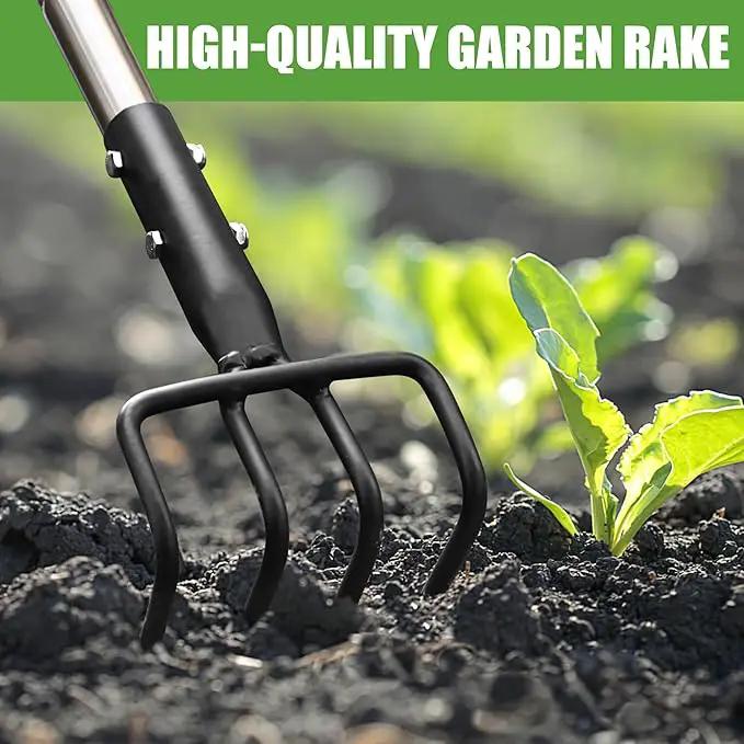 Long Hand Cultivator, Carbon Steel & Stainless Steel Tiller Cultivator, Garden Cultivator with Telescopic Handle and Soft Handle Cover, Hand Tiller for Digging Loosening Weeding by GreenHaven Gardens